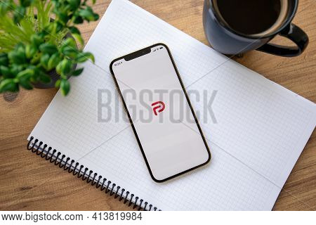 Alanya, Turkey - January 12, 2021: Iphone 12 Pro Max Gold With Social Networking Service Parler On T