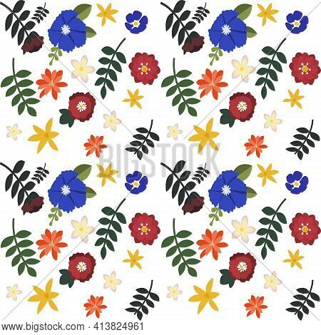 Seamless Pattern With Floral Elements. Flat Vector Illustration.