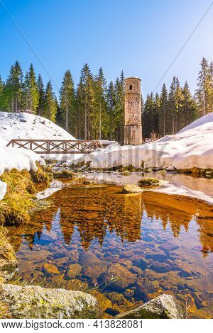 Broken Dam, Czech: Protrzena Prehrada, On Bila Desna River In Jizera Mountains, Czech Republic. Dam 