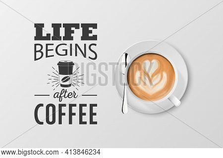 Vector 3d Realistic White Metal Enamel Mug With Foam Coffee - Capuccino, Latte - Isolated. Coffee Cu