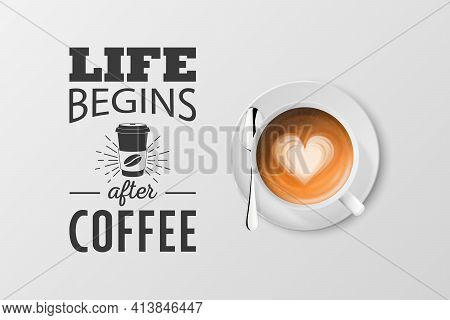 Vector 3d Realistic White Metal Enamel Mug With Foam Coffee - Capuccino, Latte - Isolated. Coffee Cu