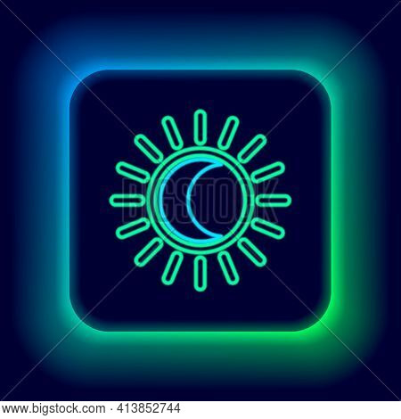 Glowing Neon Line Eclipse Of The Sun Icon Isolated On Black Background. Total Sonar Eclipse. Colorfu