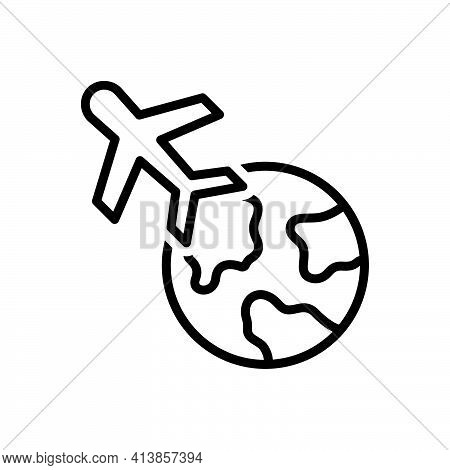 Black Line Icon For Abroad Across-the-border Foreign Overseas Travel International Journey