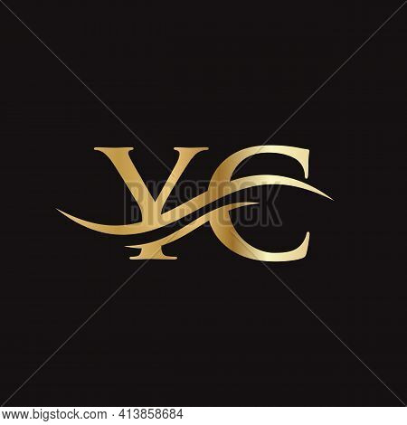 Yc Logo Design. Premium Letter Yc Logo Design With Water Wave Concept.