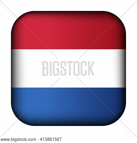 Glass Light Ball With Flag Of Netherlands. Squared Template Icon. Dutch National Symbol. Glossy Real