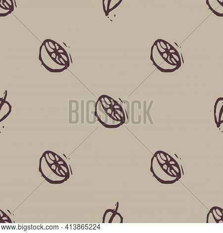 Handmade Carved Garden Orange Fruit Block Print Seamless Pattern. Rustic Heritage Folk Art Backgroun