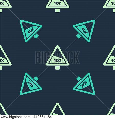 Green And Beige Steep Ascent And Steep Descent Warning Road Icon Isolated Seamless Pattern On Blue B
