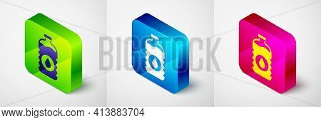 Isometric Bottle Of Water Icon Isolated On Grey Background. Soda Aqua Drink Sign. Square Button. Vec