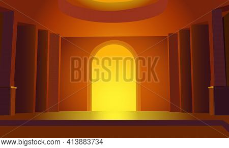 Vector 3d Illustration Of The Interior With The Image Of The Hall In Yellow-orange Tones