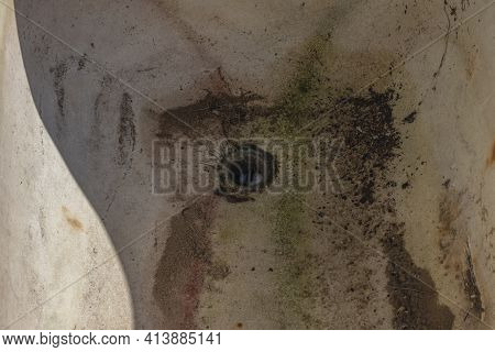Street Lighting. The Old Cast-iron Tub Is All Ruined And Covered In Rust. Enamel Peeled Off