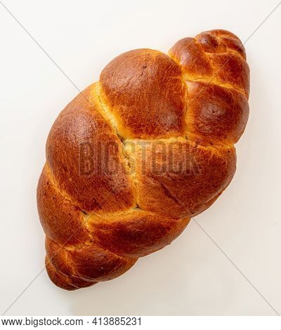 Easter Sweet Bread, Greek Tsoureki Braid Isolated On White Background