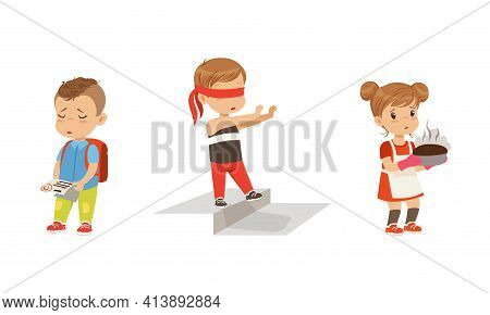 Frustrated Kids Experiencing Their Failures And Mistakes Vector Set