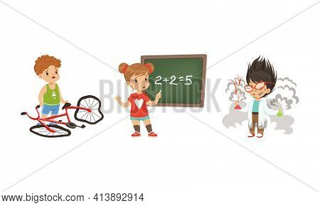 Frustrated Kids Experiencing Their Failures And Mistakes Vector Set