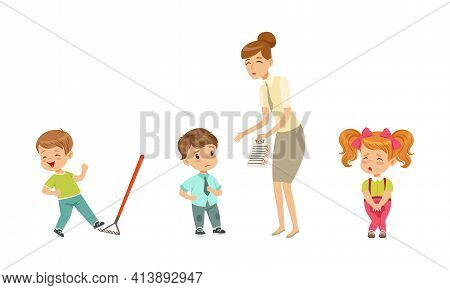 Frustrated Kids Experiencing Their Failures And Mistakes Vector Set