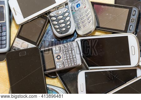 Old Cell Phone Collection - Recycling Of Valuable Raw Materials From Smartphones
