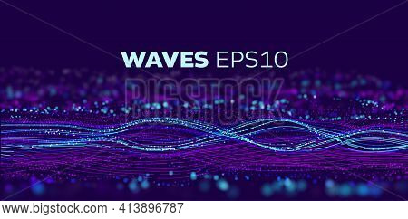 Sound Wave Tranfer Motion. Speed Particle Fast Data Flow. Futuristic Stream Abstract Vector Backgrou
