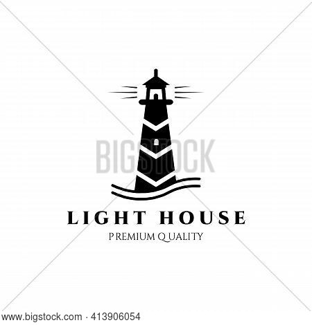 Lighthouse Guard Tower Logo Vector Illustration Design, Black Vintage Symbol