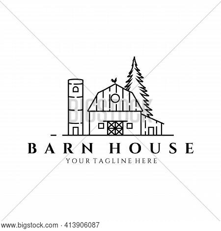 Barn House Logo Line Art Vector Illustration Design, Vintage