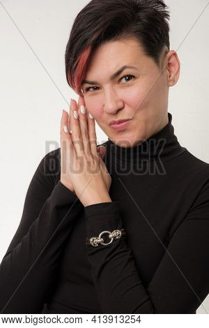 Half-length Portrait Of Smiling Pretty Young Adult Brunette Isolated On White Background, Copyspace