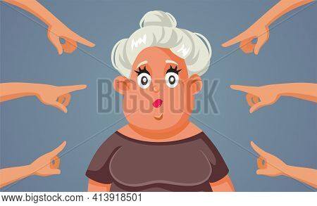 Fingers Pointing To Middle-aged Adult Woman Vector Illustration