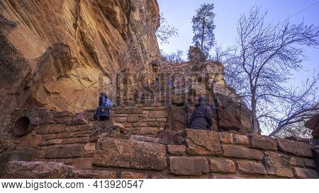 Switchback Section On The Angels Landing Hike In Zion National Park, Utah, Usa