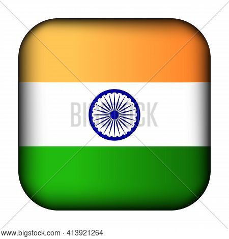 Glass Light Ball With Flag Of India. Squared Template Icon. Indian National Symbol. Glossy Realistic
