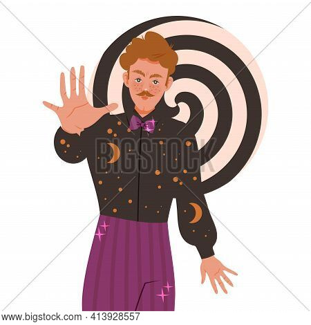 Man Hypnotist Practicing Hypnosis Focusing Attention Vector Illustration