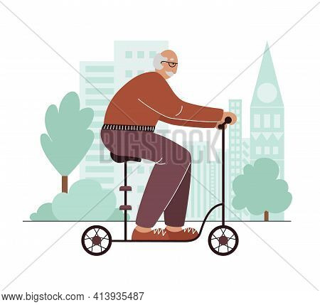 Old Man And Electric Seated Kick Scooter.