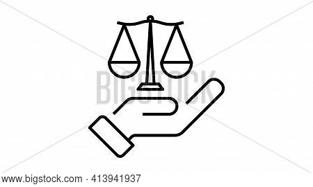 Ethics Icon , Law And Justice. Scale And Hand Line Symbol .vector Linear Illustration. Isolated