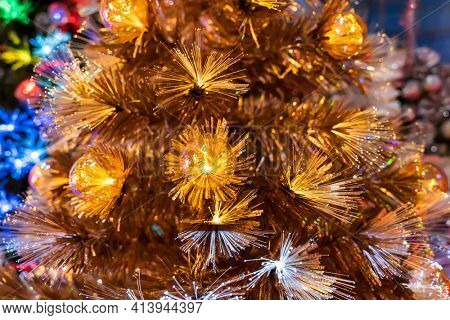 Christmas fiber optic decorated Tree with dectoration,holiday concept.