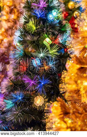 Christmas fiber optic decorated Tree with dectoration,holiday concept.