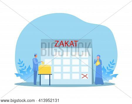 Muslim Man Pay Zakat From Profit On Ramadan Kareem Vector Illustrator.