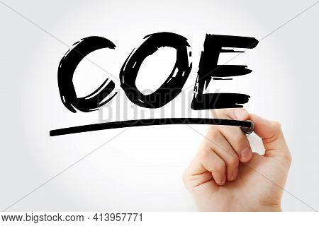 Coe - Cost Of Equity Acronym With Marker, Concept Background