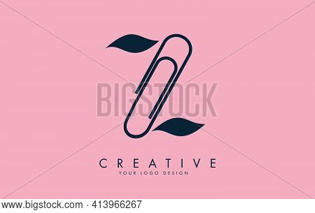 Z Letter Logo Design From Paper Clip And Water Drop Shape. Business And Education Logo Concept. Crea