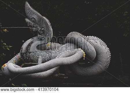 Sculpture Of Dragon Or Serpent Or Naga Legendary Animal Of Thailand At  Wat Kham Chanod 2 In Thailan