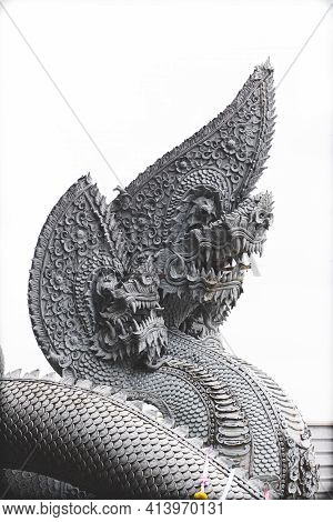 Sculpture Of Dragon Or Serpent Or Naga Legendary Animal Of Thailand At  Wat Kham Chanod 2 In Thailan