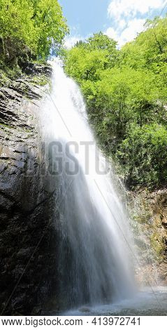 Bubbling Cascade Of Fresh Water In The Forest