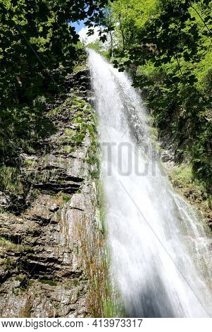 Foaming Waterfall Of Fresh Water In The Forest
