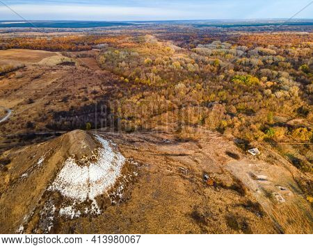 Distant View Of Chalk Butte Hill In Autumn