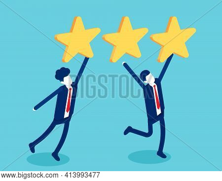Rating For Business. Consumer Rate To Choose Positive Stars For The Application. Isometric Vector Co