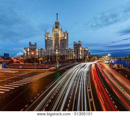 Stalin Skyscraper On Kotelnicheskaya Embankment Of The Moscow River, Moscow, Russia