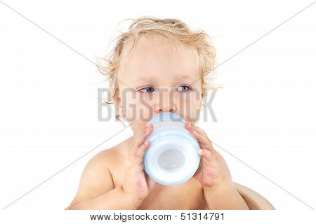 Cute Baby Girl Drinking Milk.