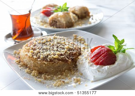 Kunefe And Baklava With Turkish Tea