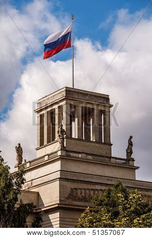 Russian Embassy Building And Russion Flag In Berlin, Germany