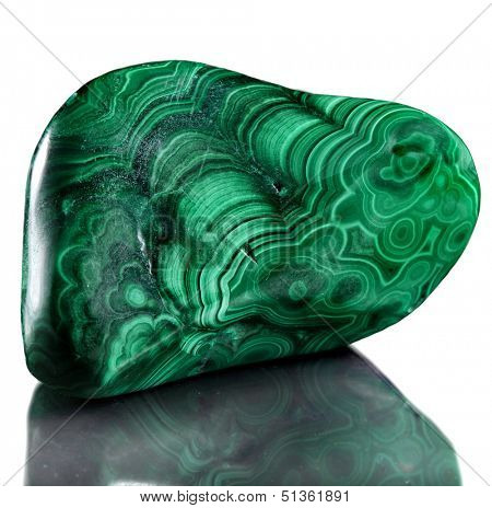 Polished malachite  isolated on a white background 