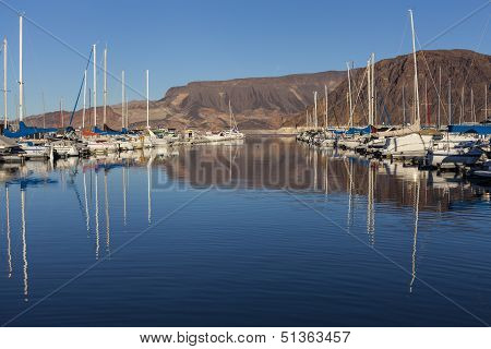 Sail Boats At Lake Mead Marina In Boulder City, Nv On January 30, 2013