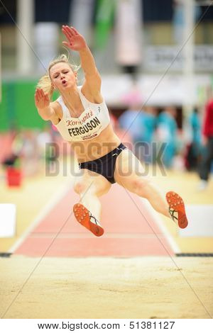 LINZ, AUSTRIA - JANUARY 31 Lisa Ferguson (#502 Scotland) places 5th in woemn's long jump event on January 31, 2013 in Linz, Austria.