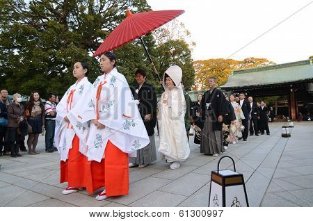 Tokyo,japan-nov 20 :a Japanese Wedding Ceremony At Shrine