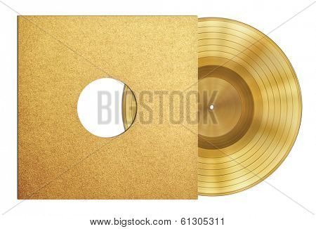gold record music disc award in sleeve isolated