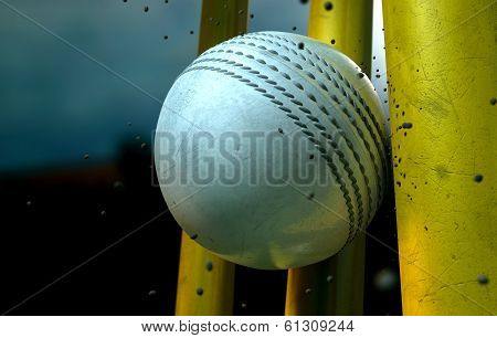 White Cricket Ball And Wickets
